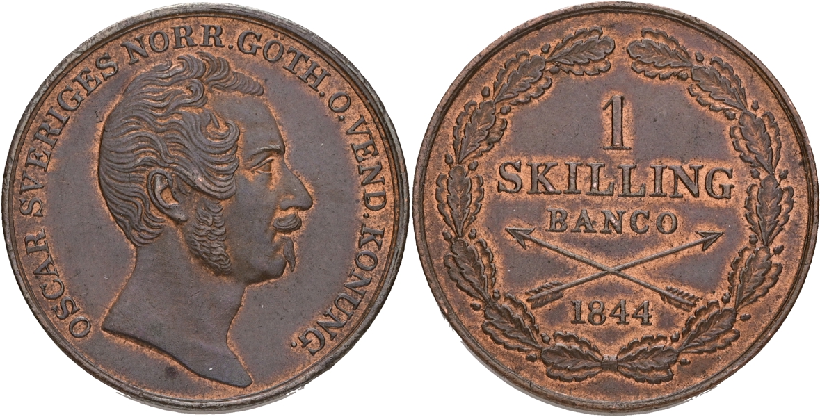 OSKAR I (1844-1859). Skilling banco 1852.