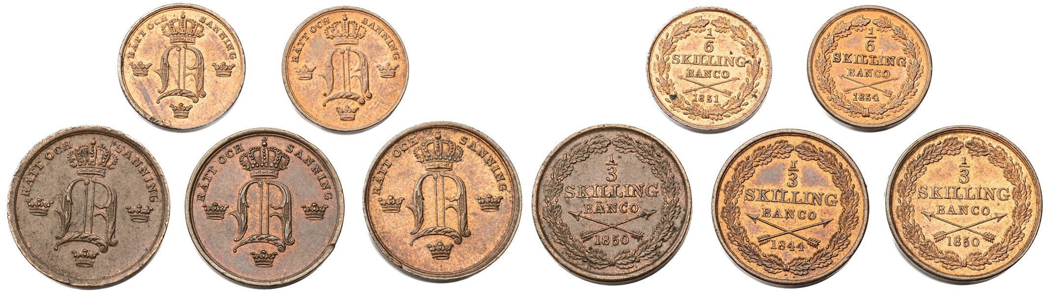 OSKAR I (1844-1859). Lot of 5.