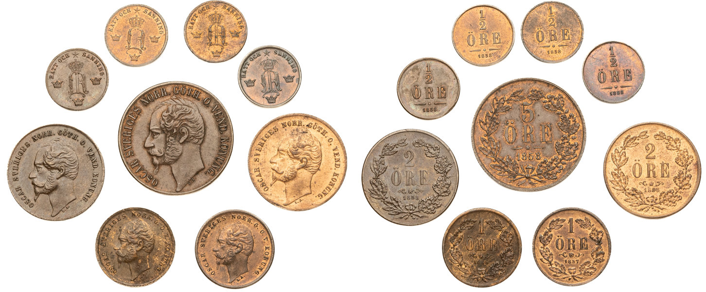 OSKAR I (1844-1859). Lot of 9.