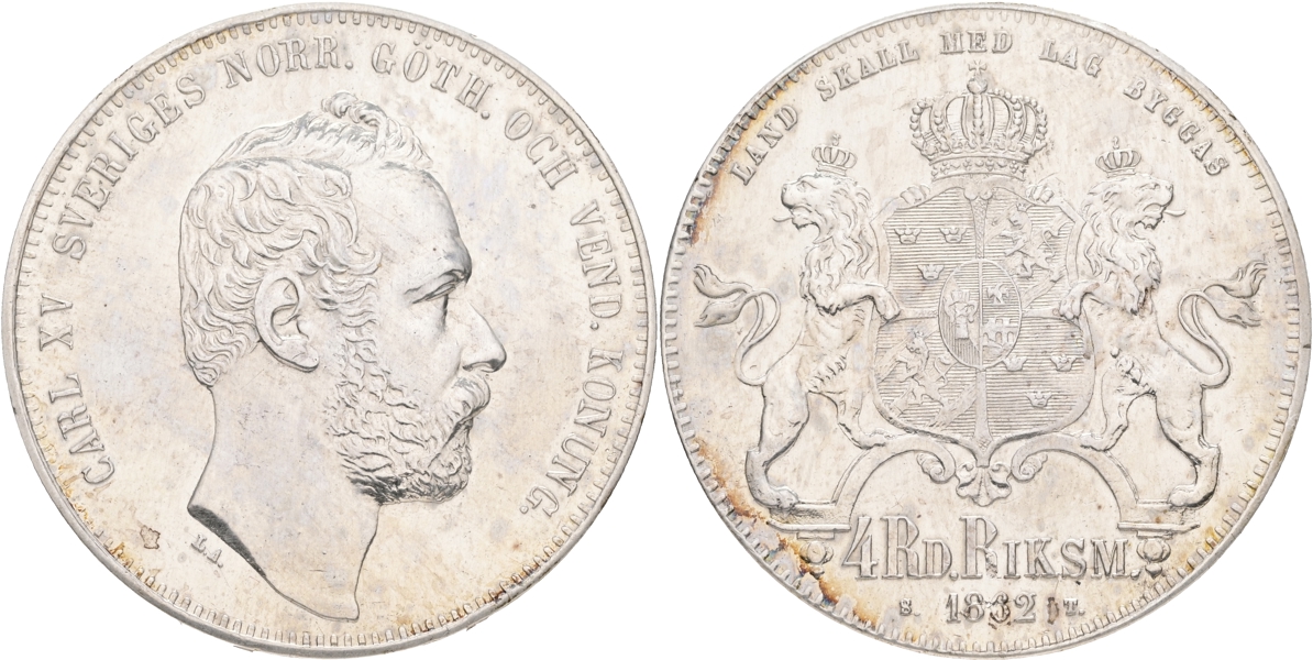 KARL XV (1859-1872). 4 riksdaler riksmynt 1862.
