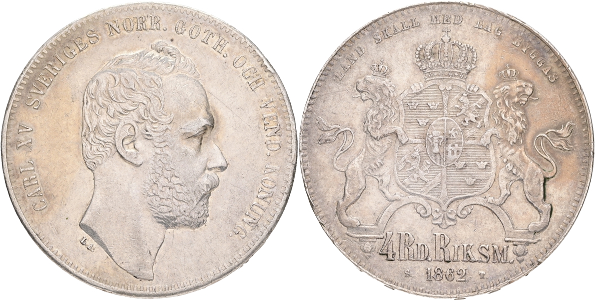 KARL XV (1859-1872). 4 riksdaler riksmynt 1862.