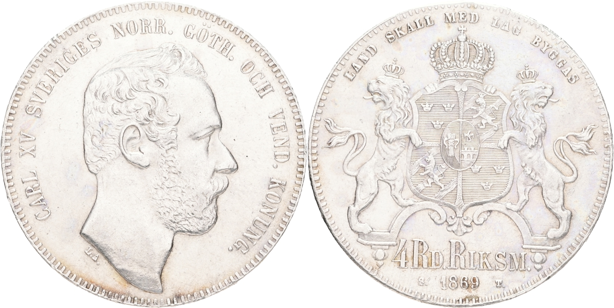 KARL XV (1859-1872). 4 riksdaler riksmynt 1869.
