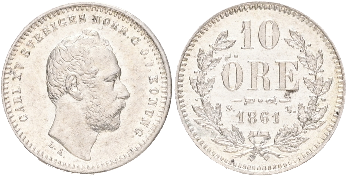 KARL XV (1859-1872). 10 öre 1861.
