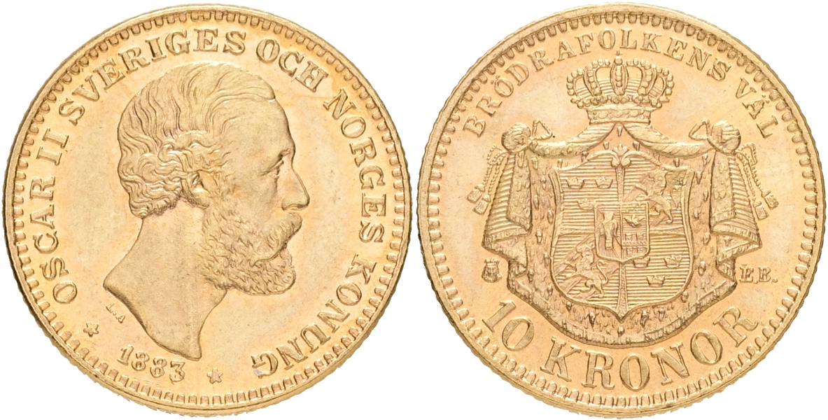 OSKAR II (1872-1907). 10 kronor 1883.