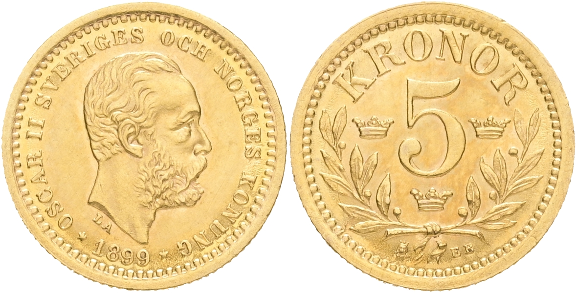 OSKAR II (1872-1907). 5 kronor 1899.