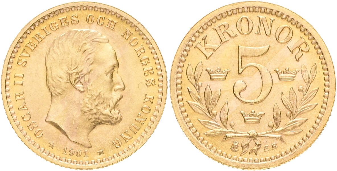 OSKAR II (1872-1907). 5 kronor 1901.