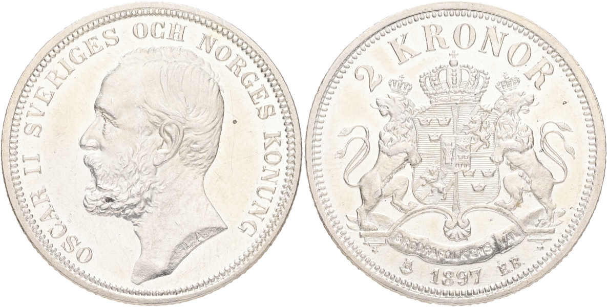OSKAR II (1872-1907). 2 kronor 1897.