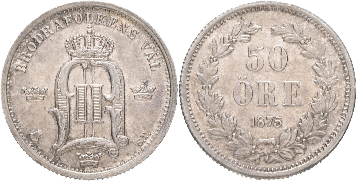 OSKAR II (1872-1907). 50 öre 1875.