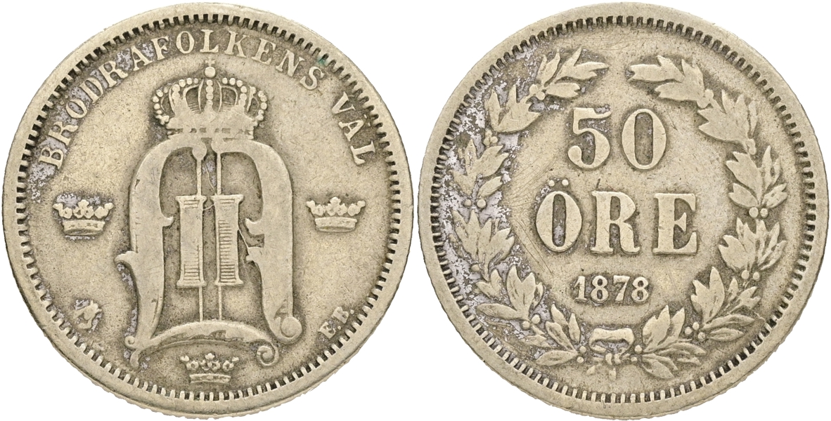 OSKAR II (1872-1907). 50 öre 1878.