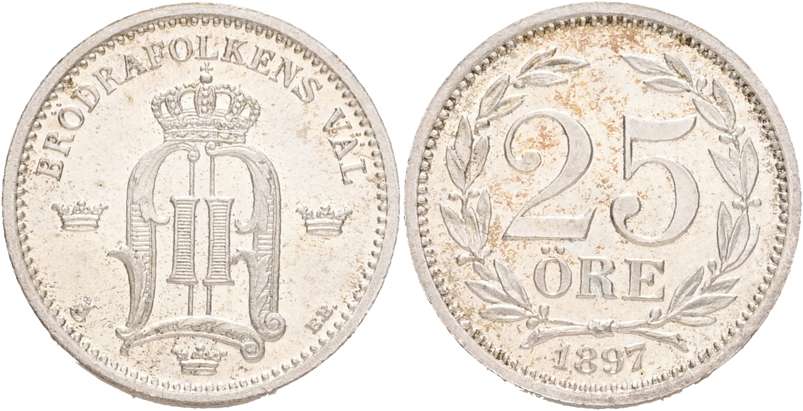 OSKAR II (1872-1907). 25 öre 1897.