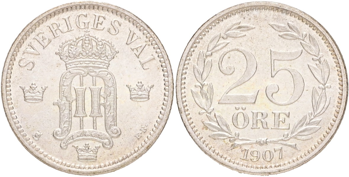 OSKAR II (1872-1907). 25 öre 1907.