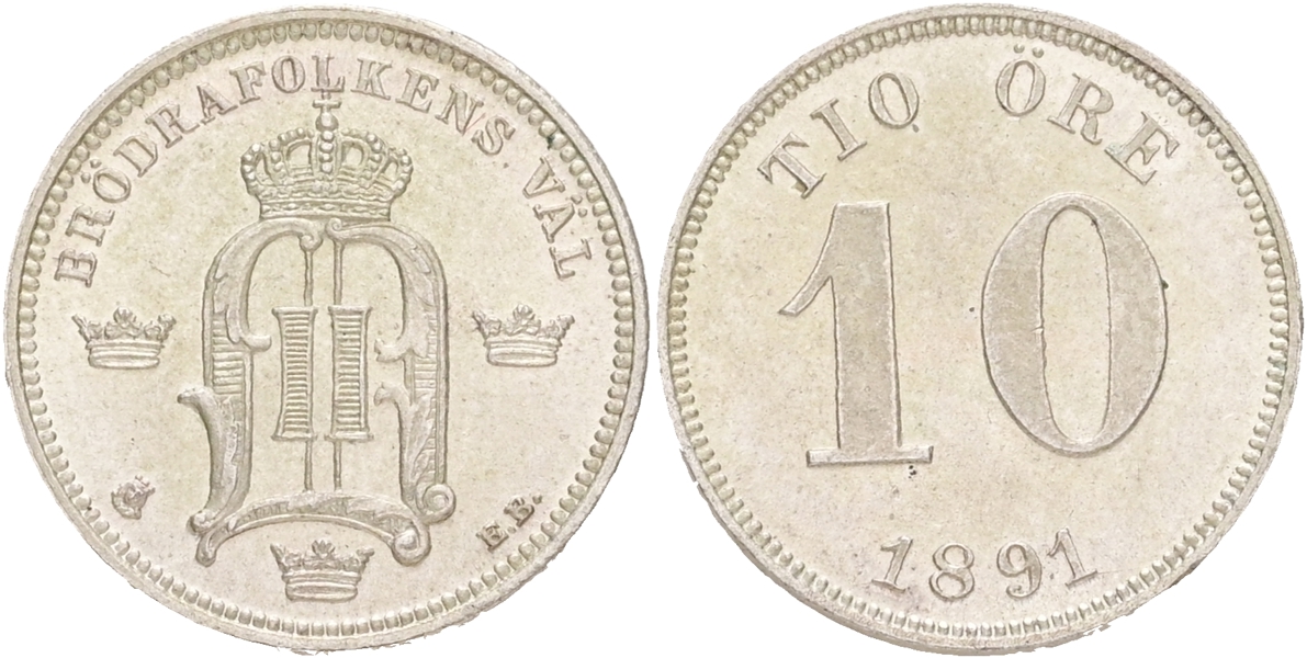 OSKAR II (1872-1907). 10 öre 1891.