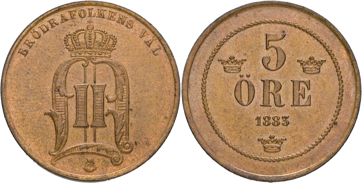 OSKAR II (1872-1907). 5 öre 1883.