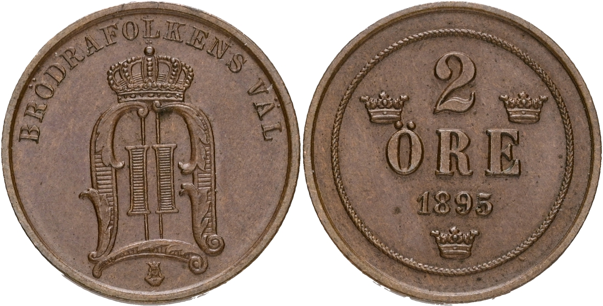 OSKAR II (1872-1907). 2 öre 1895.