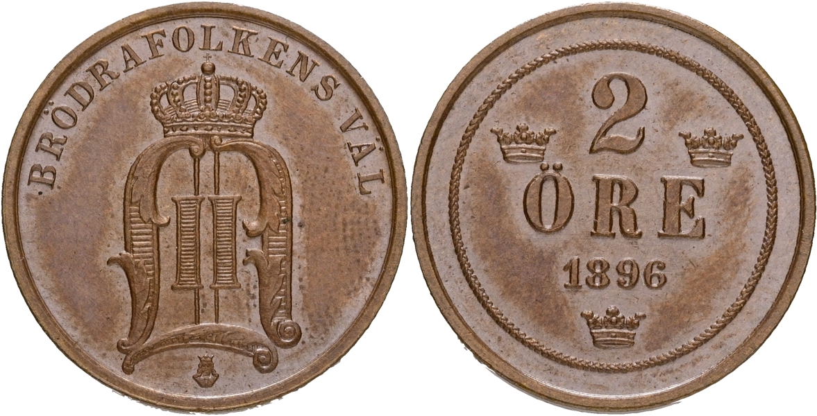 OSKAR II (1872-1907). 2 öre 1896.
