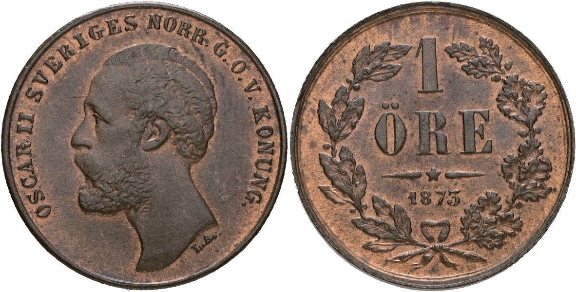 OSKAR II (1872-1907). Öre 1873.