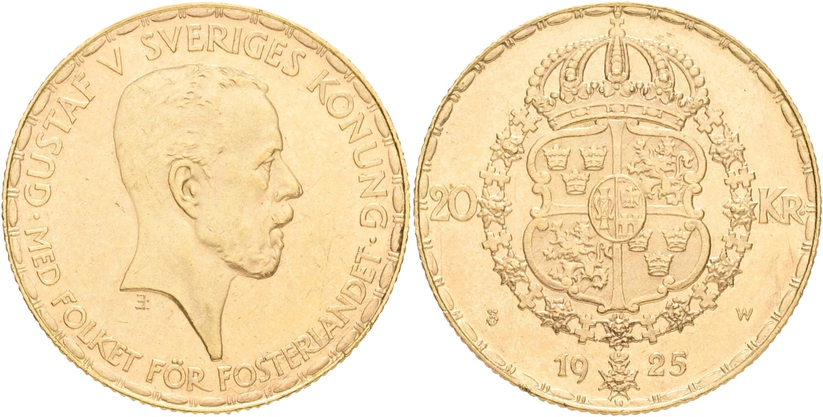 GUSTAV V (1907-1950). 20 kronor 1925.