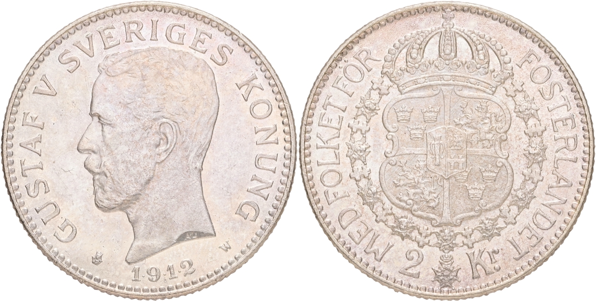 GUSTAV V (1907-1950). 2 kronor 1912.