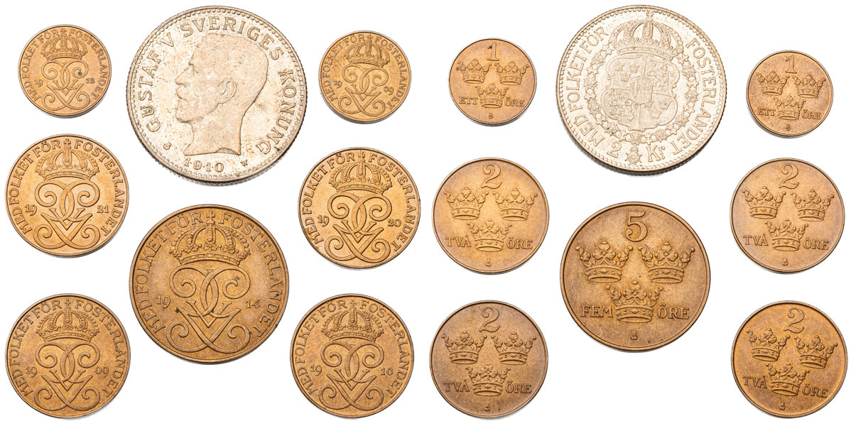 GUSTAV V (1907-1950). Lot of 8.