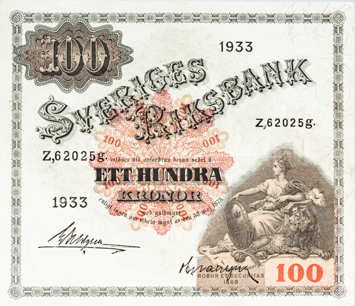 100 kronor 1933.