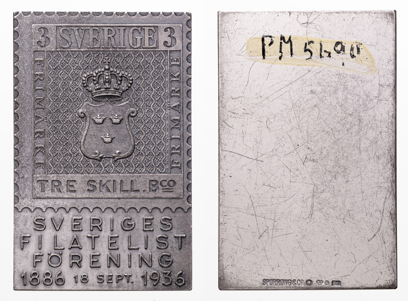 Plakett till minne av Sveriges Filatelistförening 50 år 1886-1936.