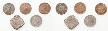 STOCKHOLM. 16 öre utan med säkerhet tydbart årtal (1563-1568), 1 daler SM 1718 (Saturnus, Mars), 1719 (Hoppet), 1/4 riksdaler specie 1834.