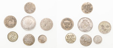 2 öre 1666, 4 öre 1716, 2 öre 1716, 1 öre 1712, 5 öre 1731, 1/6 riksdaler 1808, 10 öre 1874.