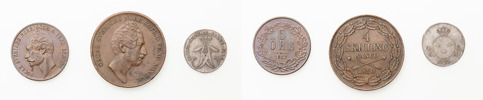 STOCKHOLM. 4 öre SM 1771, 4 skilling banco 1850, 5 öre 1857.