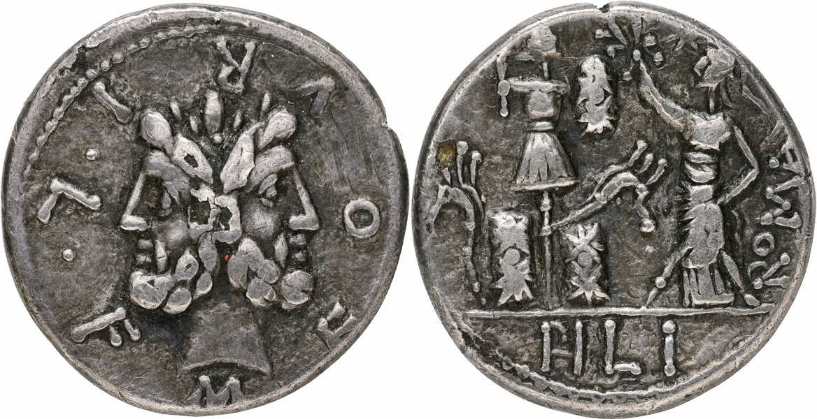 M. FURIUS L.f. PHILUS (119 B.C.). AR denarius