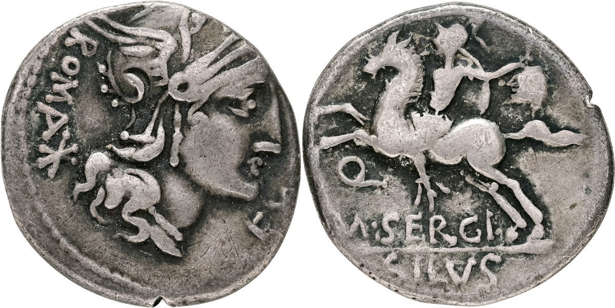 M. SERGIUS SILUS (116-115 B.C.). AR denarius