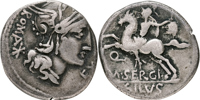 M. SERGIUS SILUS (116-115 B.C.). AR denarius