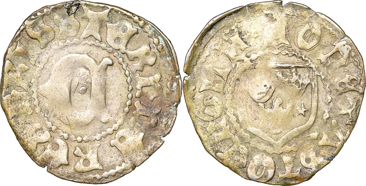 KRISTIAN I (1457-1461). STOCKHOLM. Örtug med uncialt C)(trekronorssköld.