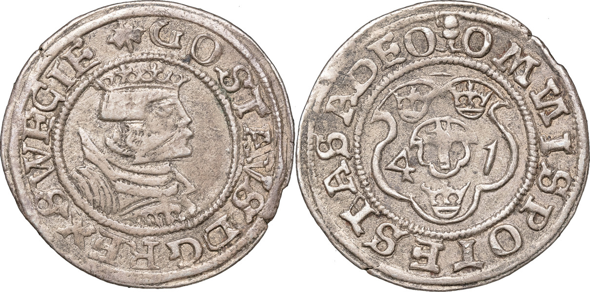 GUSTAV I (1521-1560). SVARTSJÖ. 2 öre 1541.