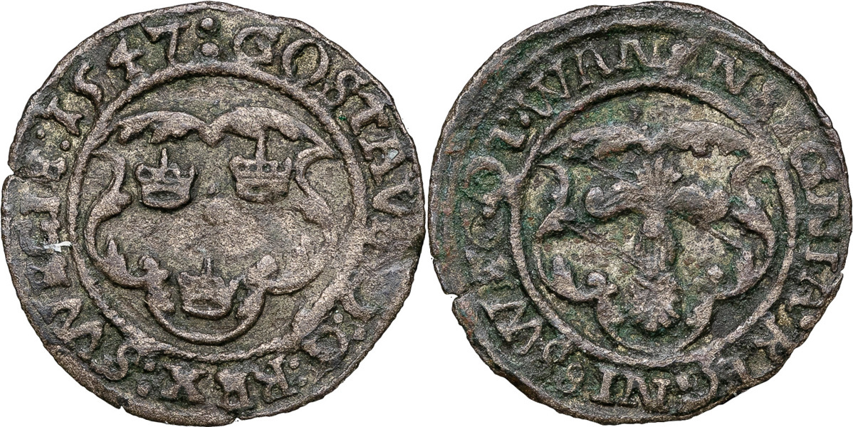 GUSTAV I (1521-1560). SVARTSJÖ. 4 penningar 1547.