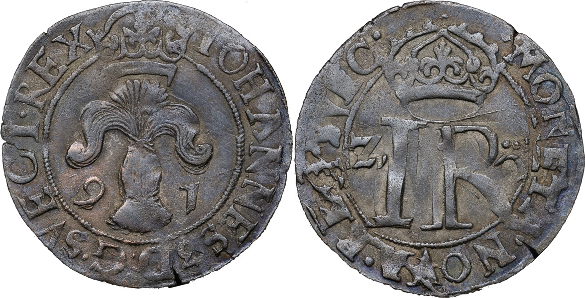 JOHAN III (1568-1592). STOCKHOLM. 2 öre 1591.
