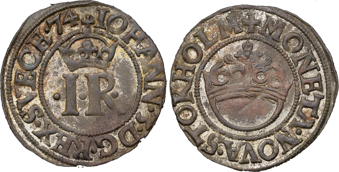 JOHAN III (1568-1592). STOCKHOLM. 1/2 öre 1574.