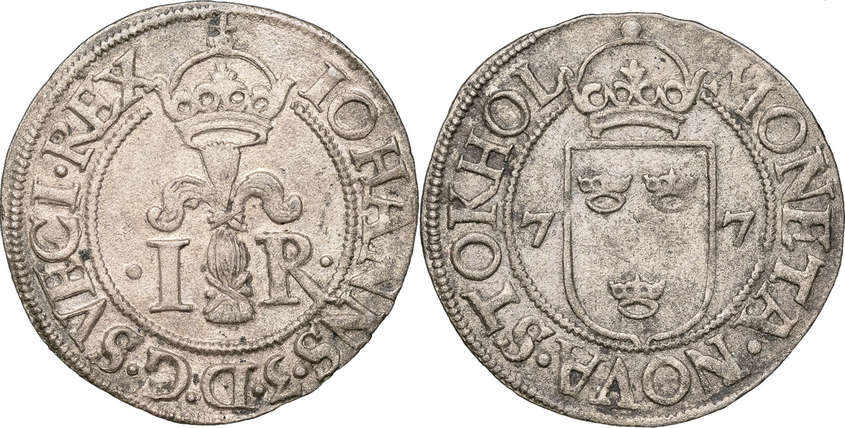 JOHAN III (1568-1592). STOCKHOLM. 1/2 öre 1577.