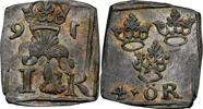 JOHAN III (1568-1592). STOCKHOLM. 4 öre (1/2 mark) 1591.