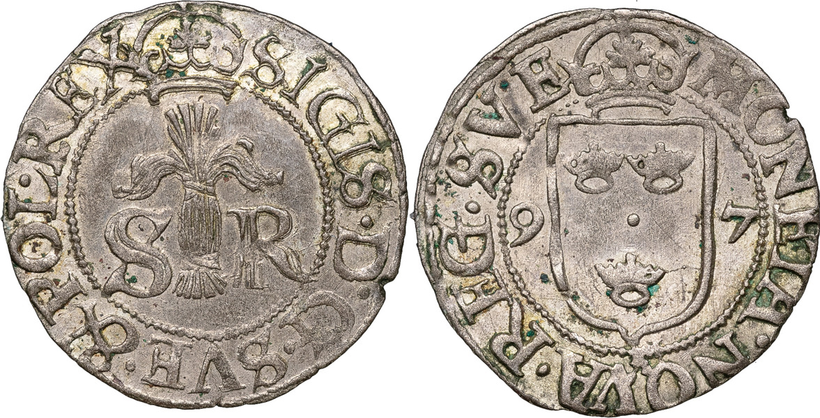 SIGISMUND (1592-1599). STOCKHOLM. 1/2 öre 1597.