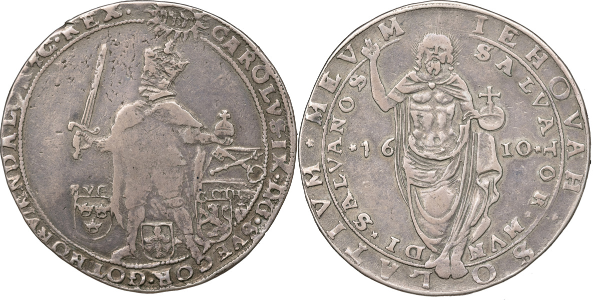 KARL IX (1604-1611). STOCKHOLM. Riksdaler 1610.
