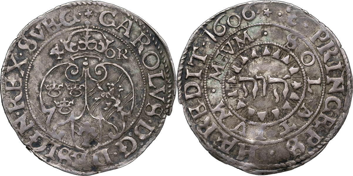 KARL IX (1604-1611). STOCKHOLM. 4 öre (1/2 mark) 1606.