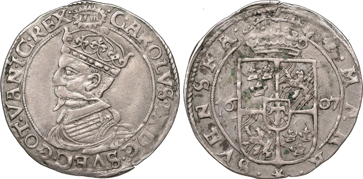 KARL IX (1604-1611). STOCKHOLM. 1/2 mark 1607.