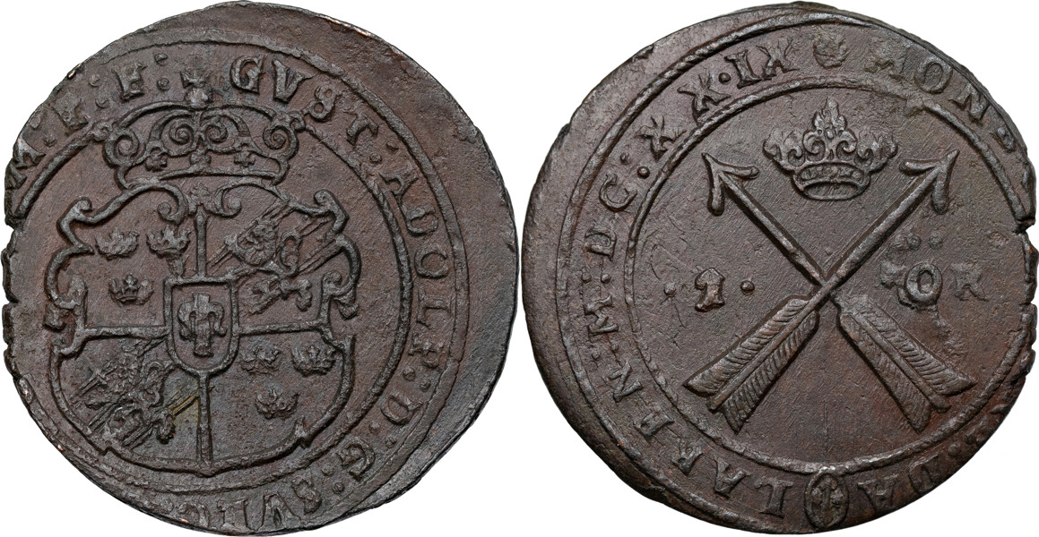 GUSTAV II ADOLF (1611-1632). SÄTER. Öre 1629.