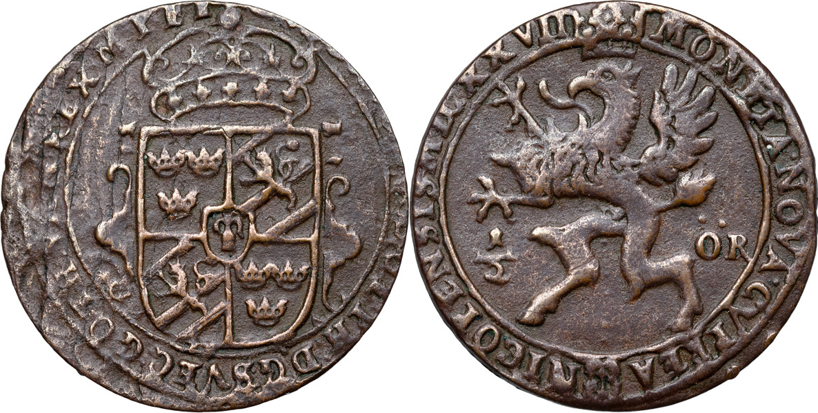 GUSTAV II ADOLF (1611-1632). NYKÖPING. 1/2 öre 1627.