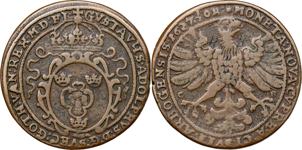 GUSTAV II ADOLF (1611-1632). ARBOGA. 1/2 öre 1627.