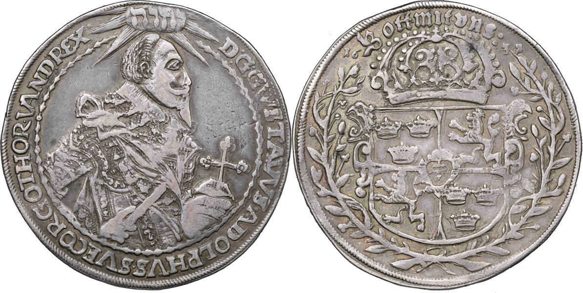 GUSTAV II ADOLF (1611-1632). WÜRZBURG. Taler 1632.