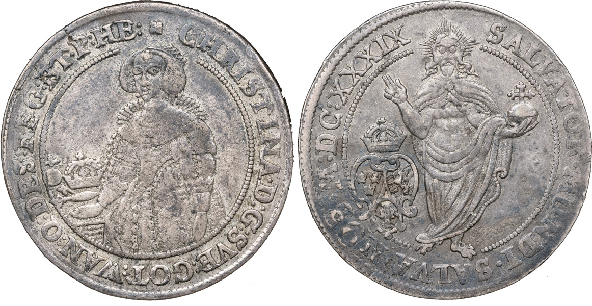 KRISTINA (1632-1654). SALA. 1/2 riksdaler 1639.