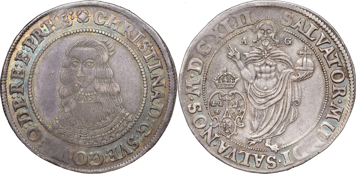 KRISTINA (1632-1654). STOCKHOLM. 1/2 riksdaler 1642.