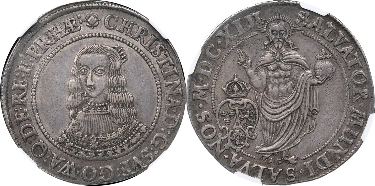 KRISTINA (1632-1654). STOCKHOLM. 1/2 riksdaler 1642.