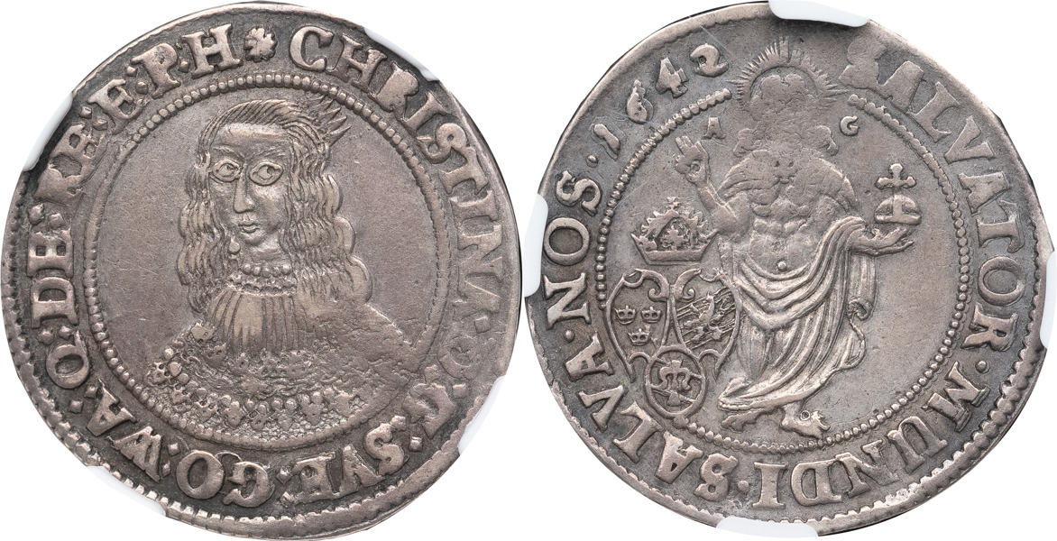 KRISTINA (1632-1654). STOCKHOLM. 1/4 riksdaler 1642.